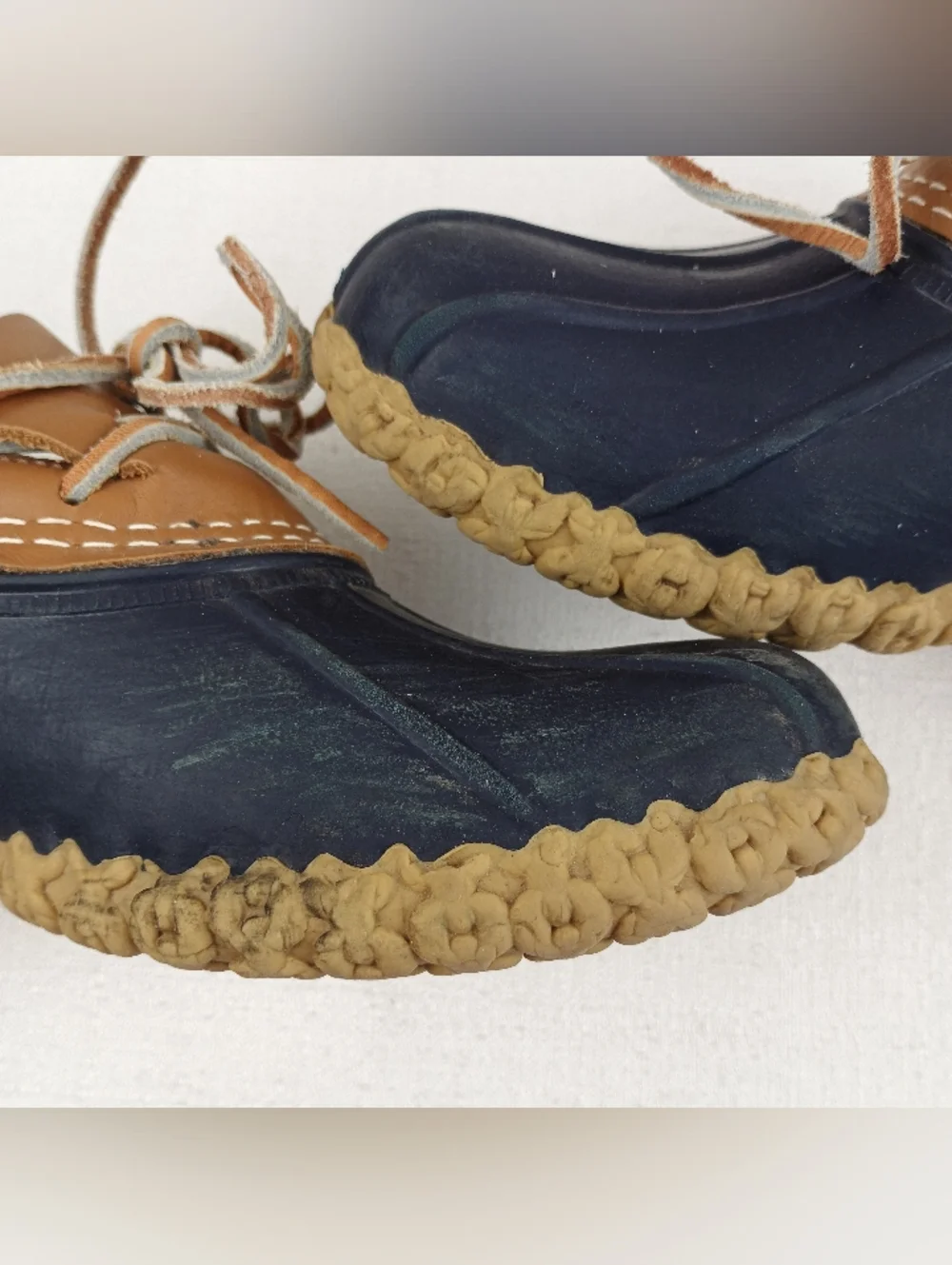 L.L. Bean tan leather &blue rubber low ankle gumshoe duck boot womens sz. 7M - Picture 7 of 15